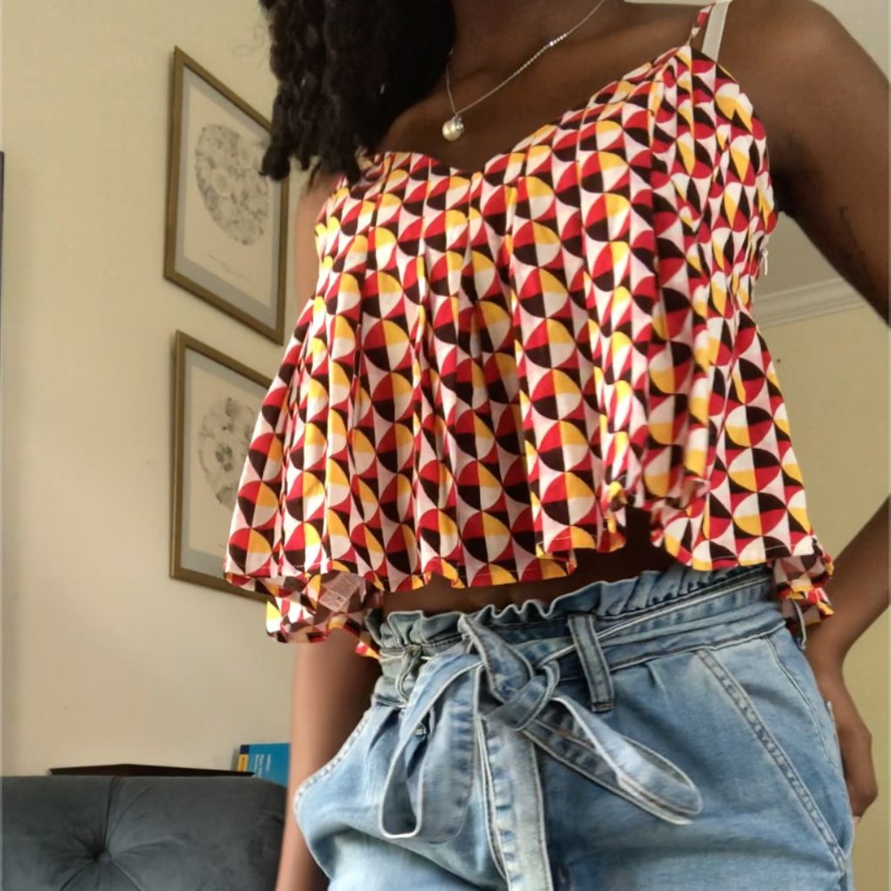 CROPPED MULTICOLORED PEPLUM TOP